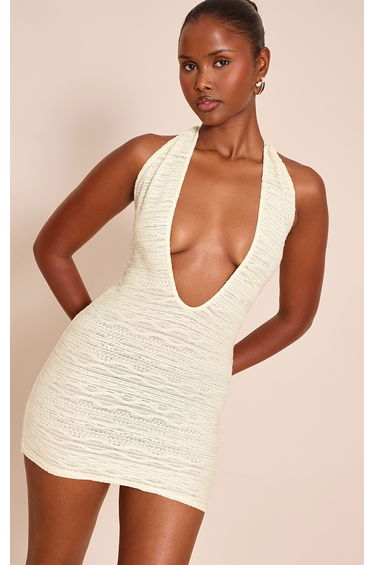 Butter Yellow Textured Keyhole Mini Dress