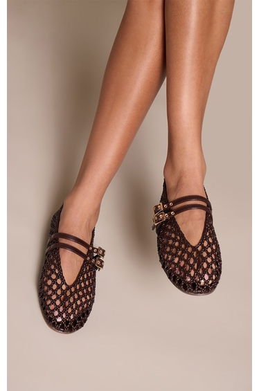 Chocolate Braided Buckle Strap Ballet Flats