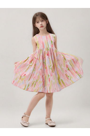 Girls Pink Sleeveless A-Line Dress