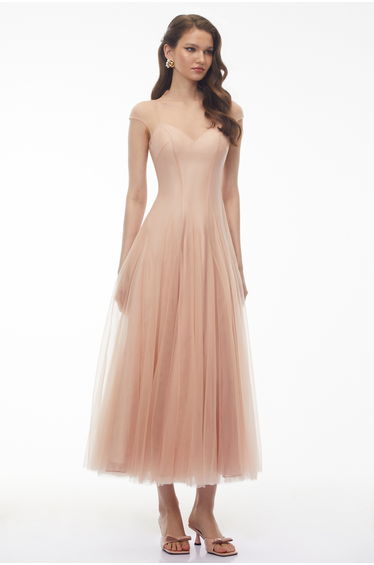 Simin Pink Semi-Sheer Tulle Maxi Dress