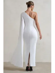 Dominique | White One Shoulder Cape Sleeve Bodycon Maxi Dress - 1