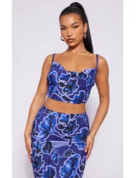 Blue Print Plisse Strappy Cowl Neck Top