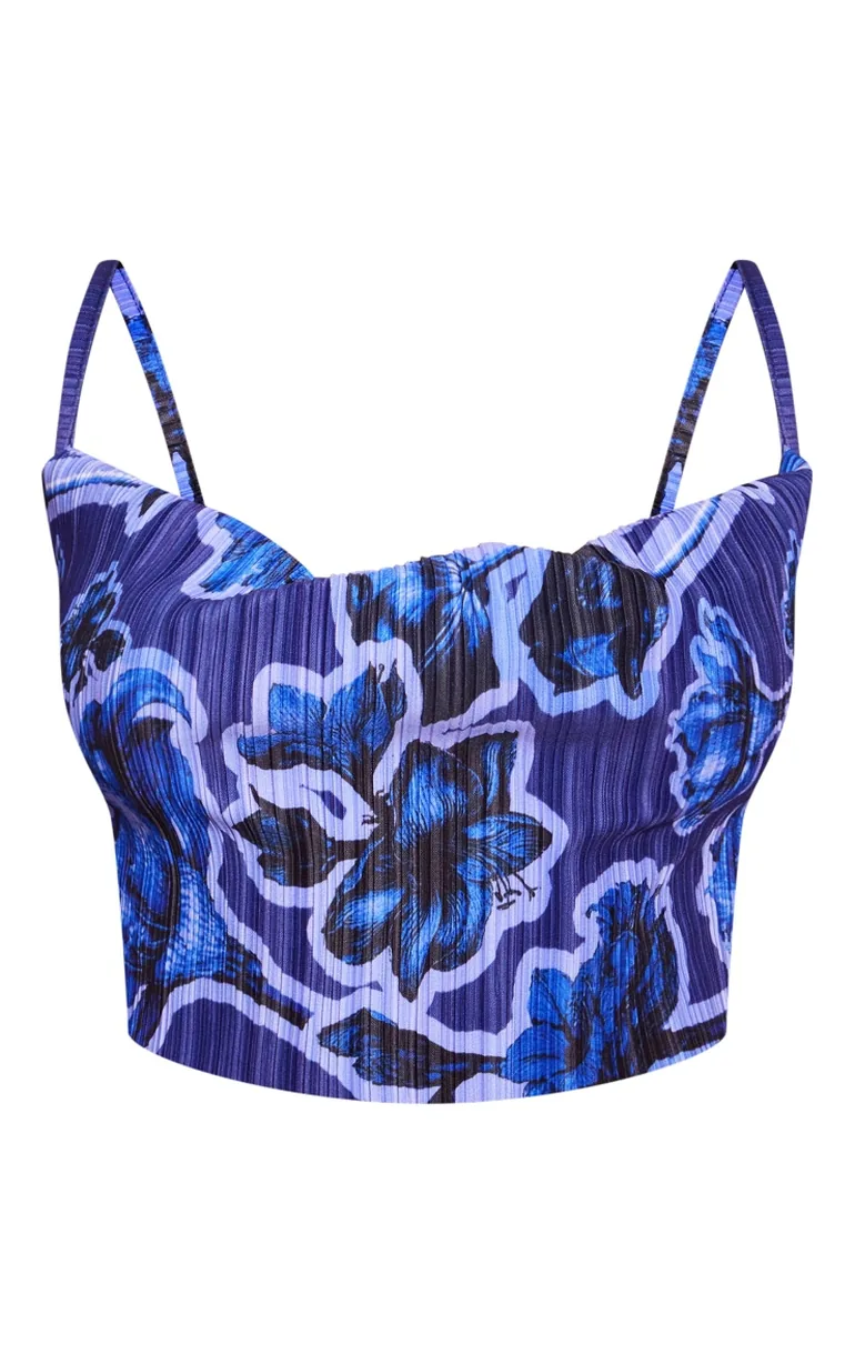 Blue Print Plisse Strappy Cowl Neck Top - 4