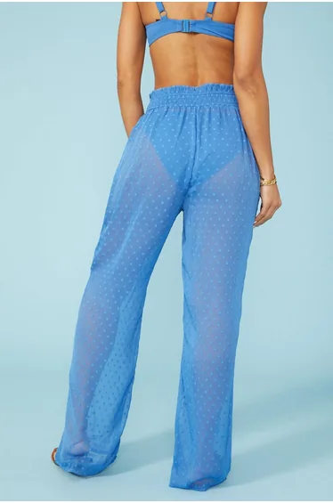 Dobby Chiffon Shirred Waist Trouser - blue