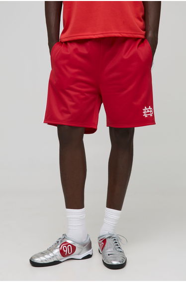 Elasticated Waist Relaxed Short Length Tricot Colour Block Shorts - red