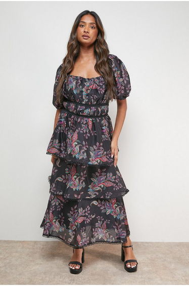 Puff Sleeve Tiered Midaxi Dress