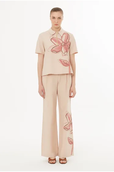 Beige Floral Print Blouse