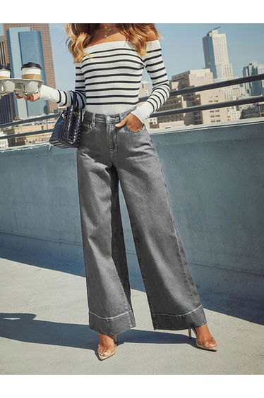 Grey High Rise Wide Leg Jeans
