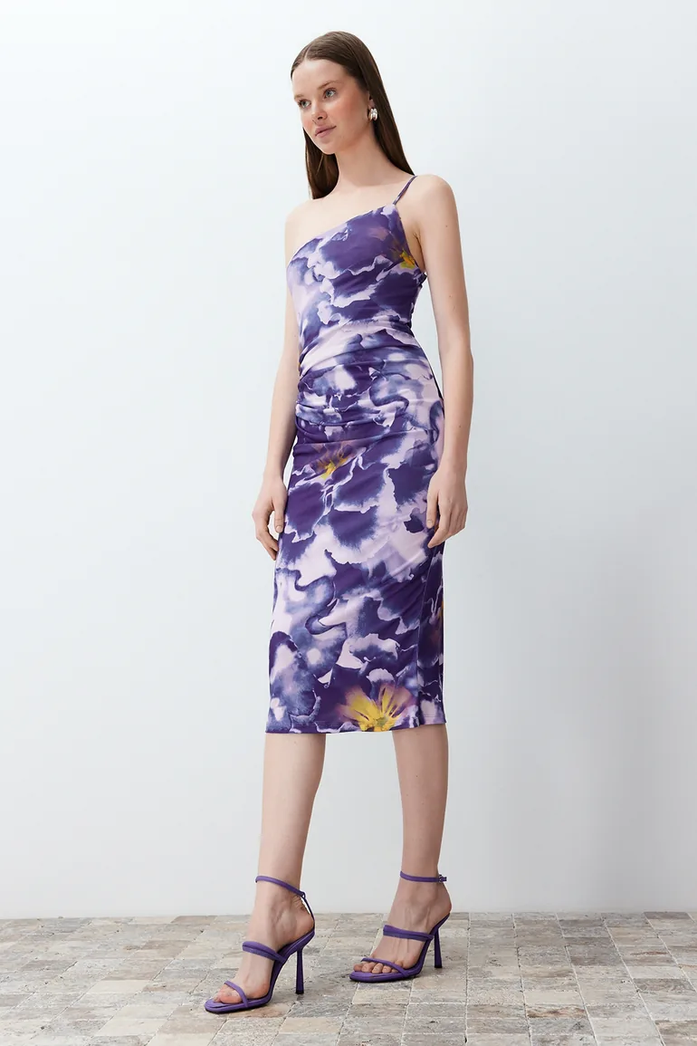 One Shoulder Column Midi Slip Dress - 3