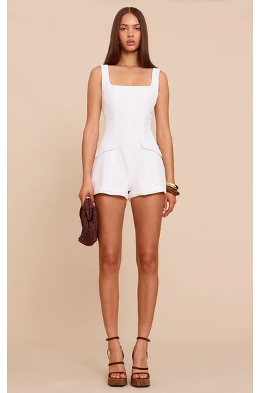 White Woven Pocket Detail Playsuit
