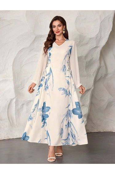 Floral Print Side Tie-Waist Maxi Dress