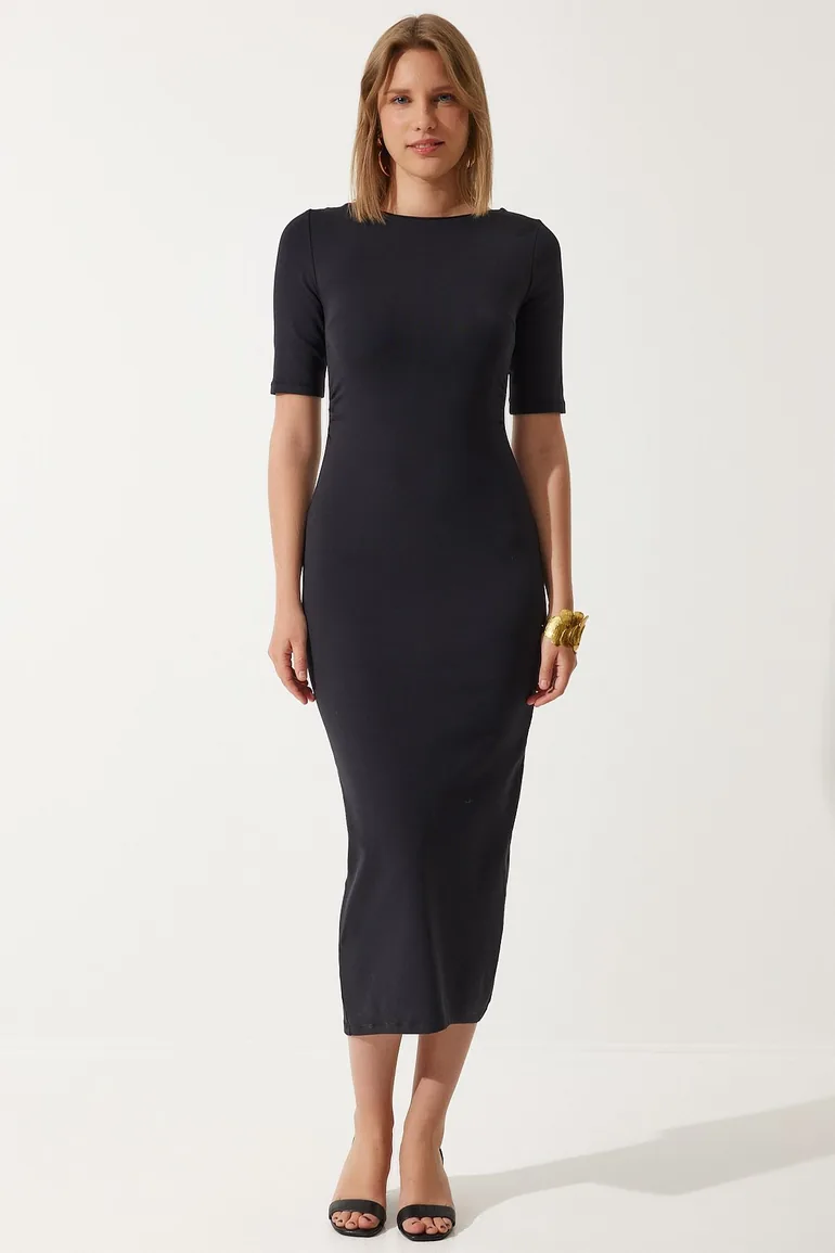 Shop Women's Black Gather Detailed Summer Knitted Dress Online in Oman Shop Women's Black Gather Detailed Summer Knitted Dress Online in Oman