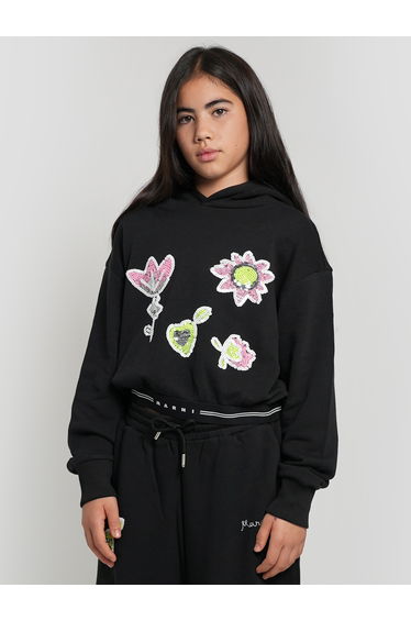 MARNI Girls Applique Hoodie in Black