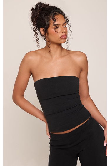 Black Soft Cotton Padded Bandeau Top