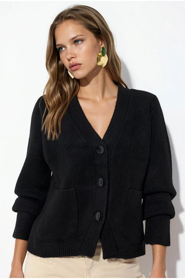 VIORNA Women's Ribbed V-neck Button Cardigan