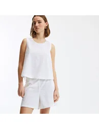 Sleeveless Top in Broderie Anglaise, Crew Neck - 2