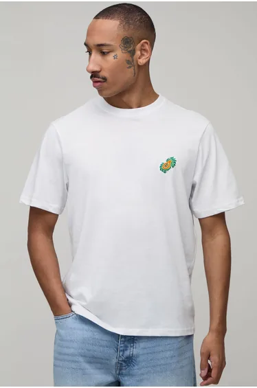 Regular Fit Papaya Embroidered T-Shirt - white