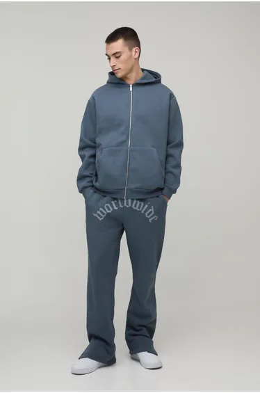 Oversized Worldwide Zip Through Hooded Tracksuit - charcoal