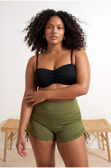 Khaki High Waist Side Tie-Detail Shorts Silhouette Bikini Bottom