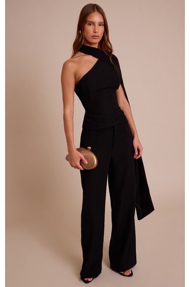 Black Tailored Woven Shoulder Cape Top