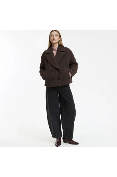 Mid-Length Winter Pea Coat with Button Fastening