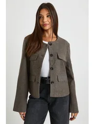 Premium Herringbone Pocket Detail Tailored Jacket - grey - 1