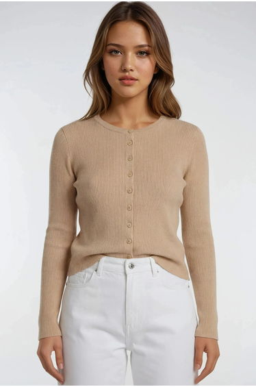 Mixray Buttoned Slim Fit Ribbed Knit Cardigan