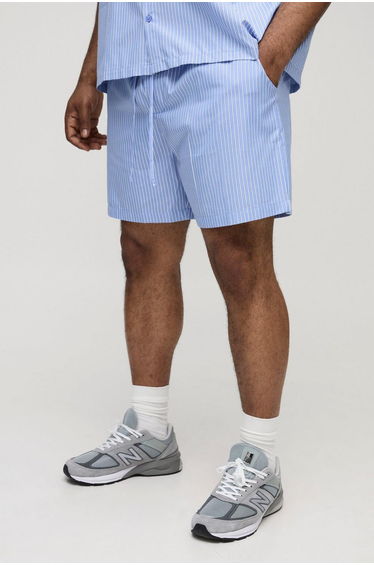 Plus Stripe Poplin Relaxed Fit Drawcord Shorts - blue
