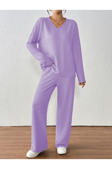 Women Purple Textured T-Shirt and Pants Co-Ords