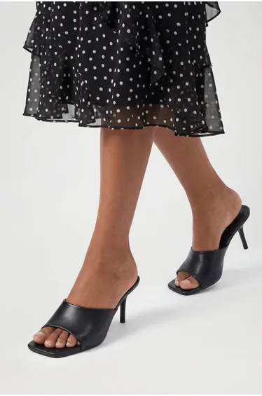 Square Toe Minimal Heeled Mules - black