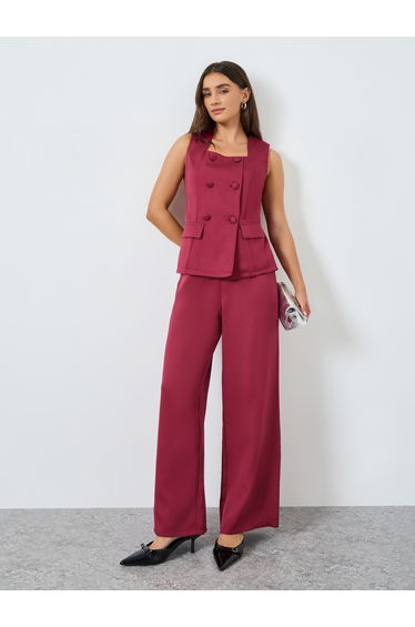 Women Burgundy Sleeveless Wide Leg Jumpsuit