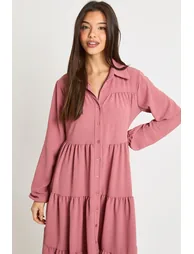 Textured Tiered Midi Smock Dress - desert rose - 3