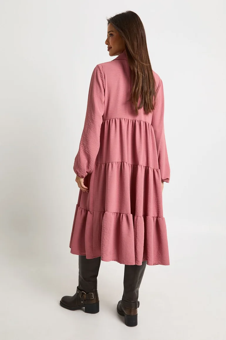 Textured Tiered Midi Smock Dress - desert rose - 1