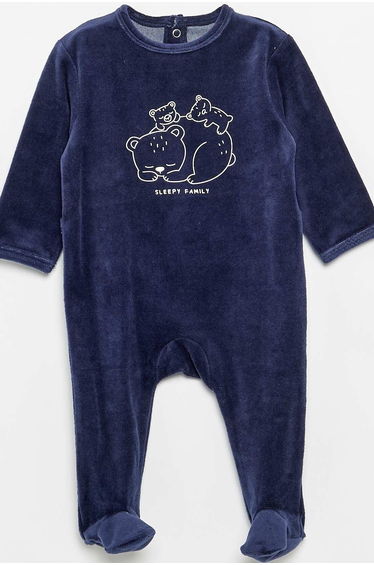 Velour Sleepsuit with Feet BLUE