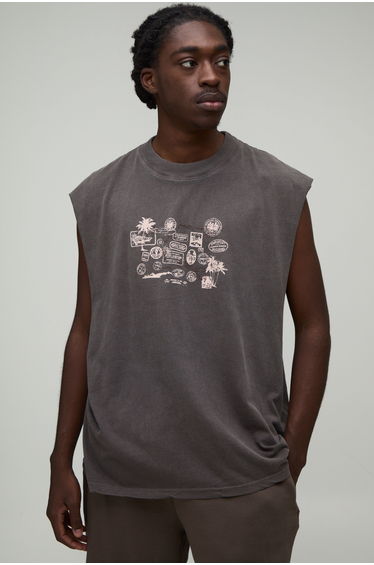 Washed Chocolate Oversized Postcard Print Tank - washed chocolate