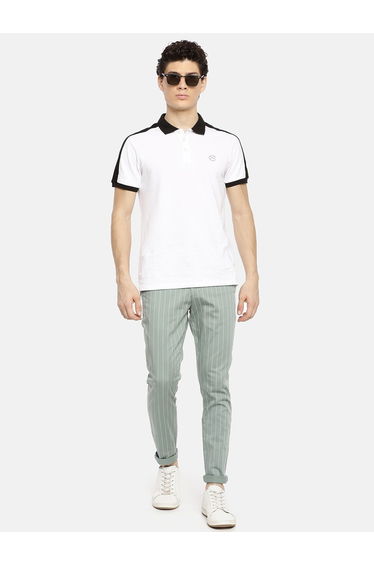 Men Green Pinstripe Slim Fit Chino Pants