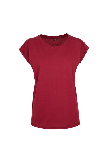 Womens/Ladies Extended Shoulder T-Shirt - Burgundy