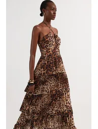 Animal Georgette Crinkle Tiered Halterneck Maxi Dress - 1