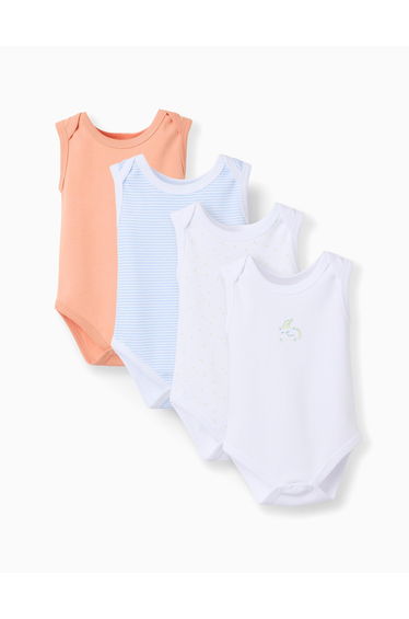 4 SleeveleBodysuits For Newborn And Baby Boys White Blue Orange