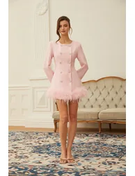 Freja Pink Feather Trim Mini Blazer Dress - 1