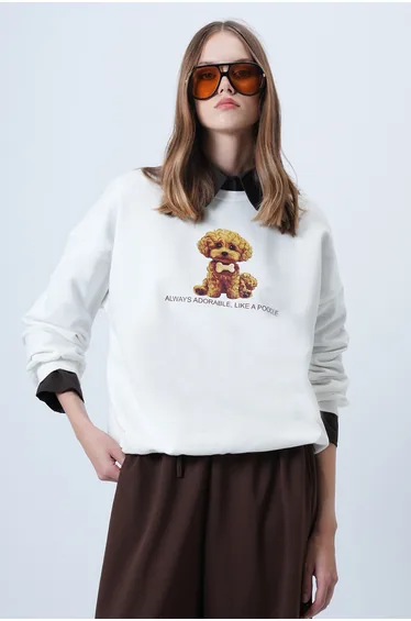 Women's ecru front printed oversize cotton sweatshirt