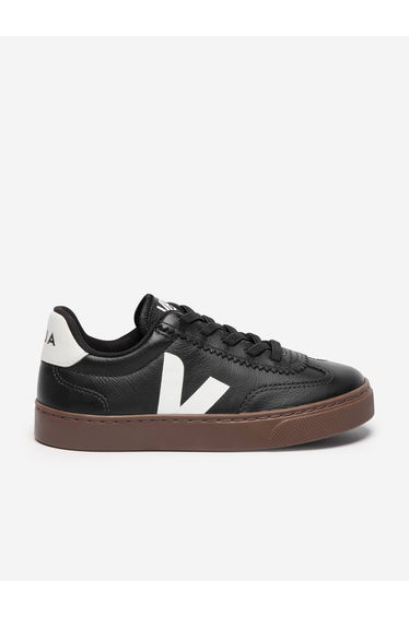 Veja Kids Leather Small Volley Trainers in Black