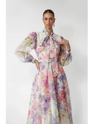 Flower Fantasy Multi Printed Puff Sleeve Maxi Dress - 1