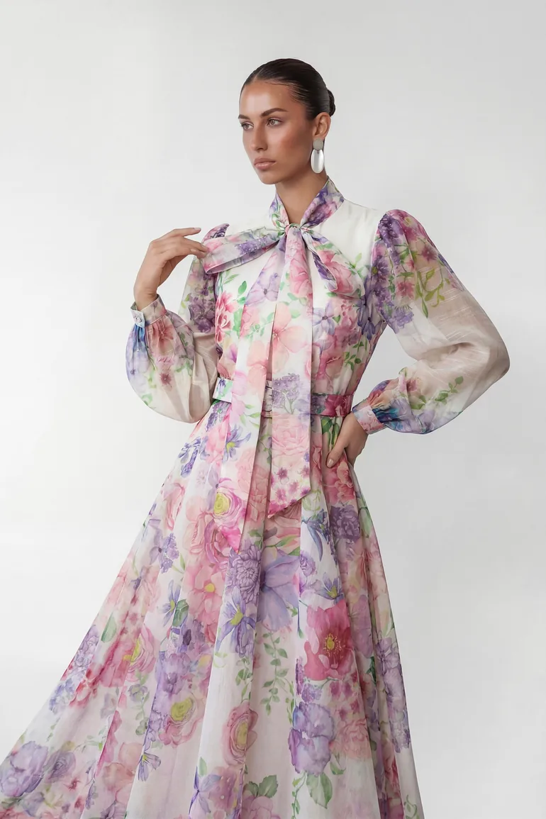 Flower Fantasy Multi Printed Puff Sleeve Maxi Dress - 5