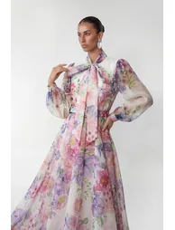 Flower Fantasy Multi Printed Puff Sleeve Maxi Dress - 5