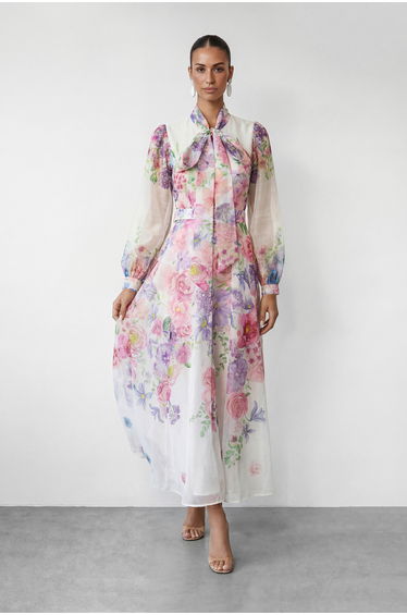 Flower Fantasy Multi Printed Puff Sleeve Maxi Dress