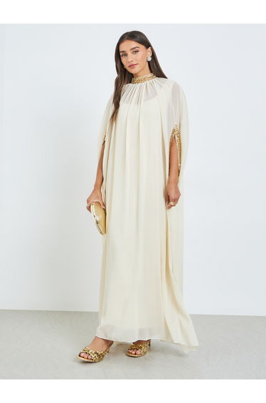 Off White Sequined Kaftan Maxi Dress