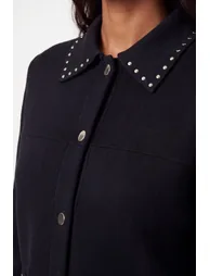 Studded Collared Knitted Jacket - 2