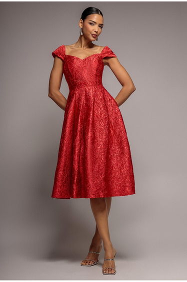 Goddiva Crushed Satin Sleeveless A Line Midi Dress - Red