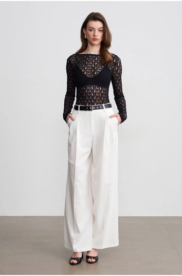 Dilvin Slim Fit Lace Boat Neck Blouse